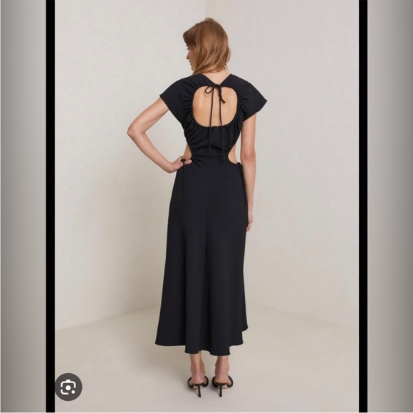 A.L.C. SYNARA V-NECK BLACK MIDI DRESS WITH CUT-OUTS - Picture 3 of 15